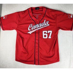 Vintage Canadian Mens Jesery Size XL Number 67 Red Button Up Calhoun Sportswear